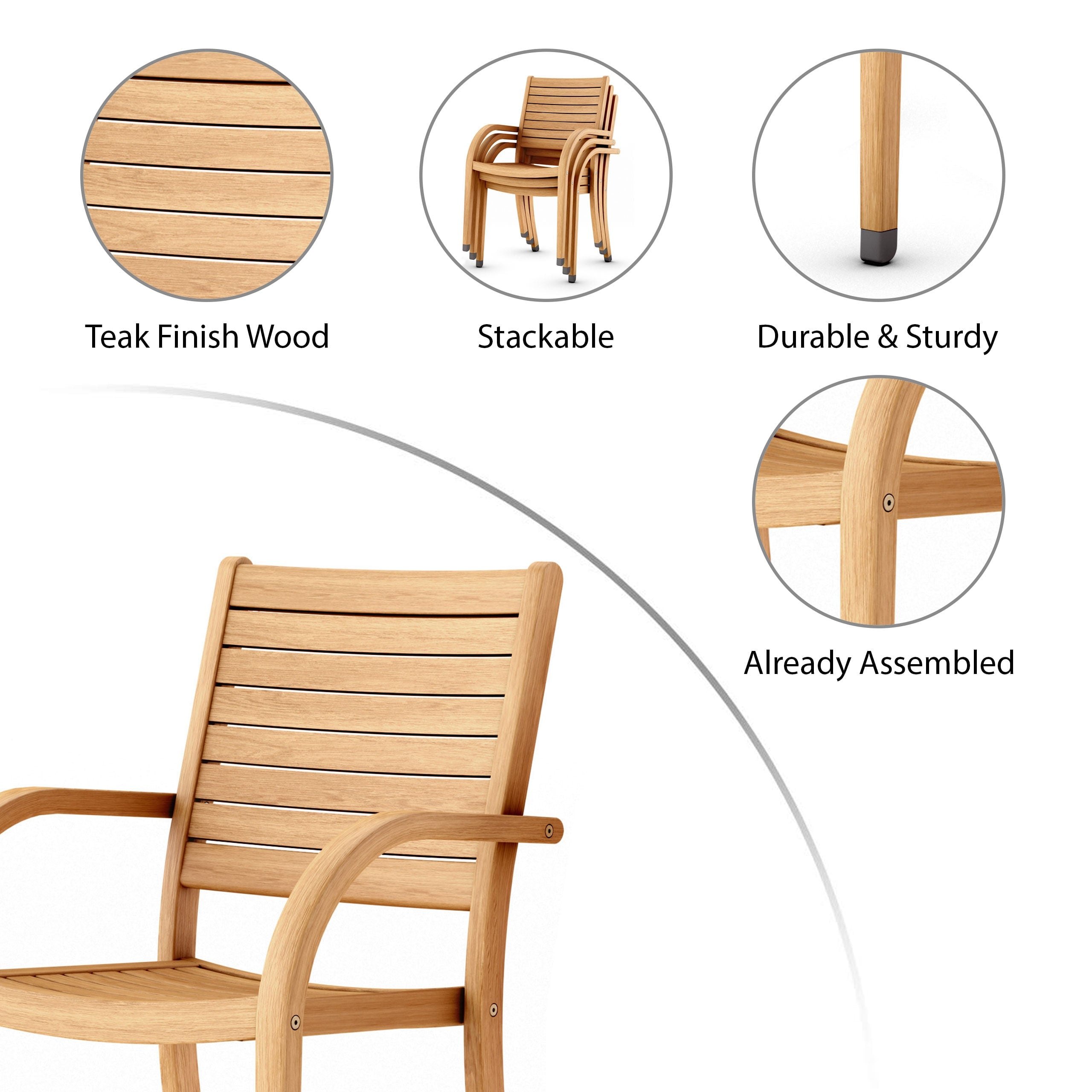 Amazonia Outdoor 7 -Piece Natural Patio Dining Set Extendable Table Wood Oval Table with 6 Stackable Stationary Chairs