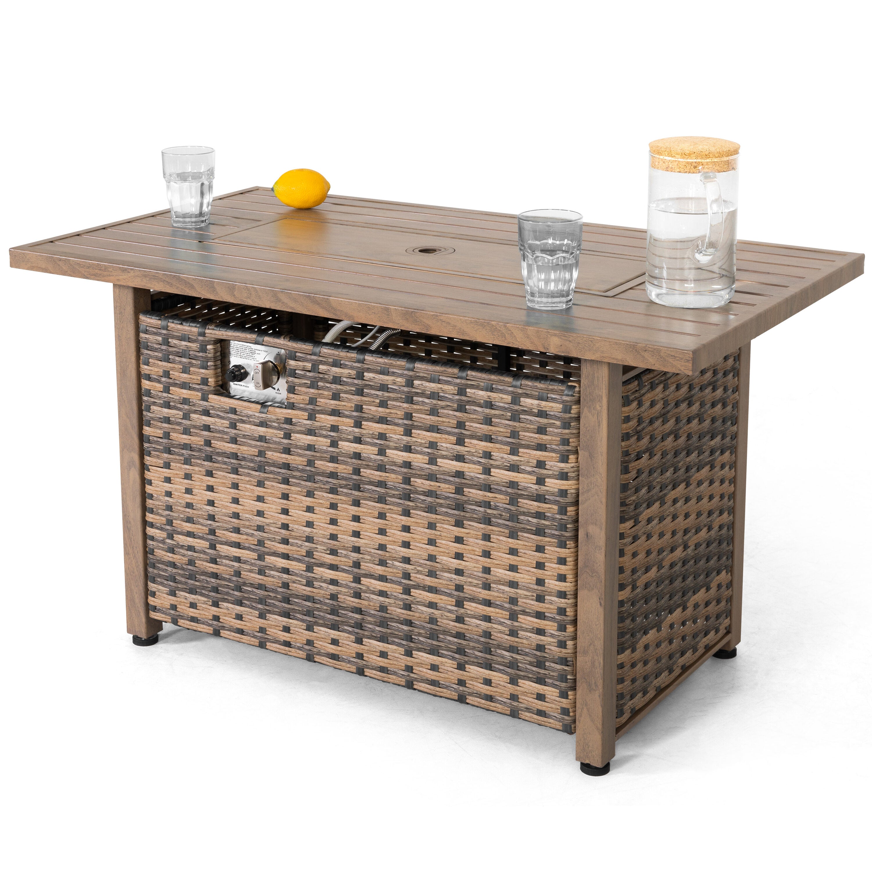 Nuu Garden Fire Pit Table 43-In W 50000 Maximum Btus Iron Rectangle Liquid Propane Fire Pit Table