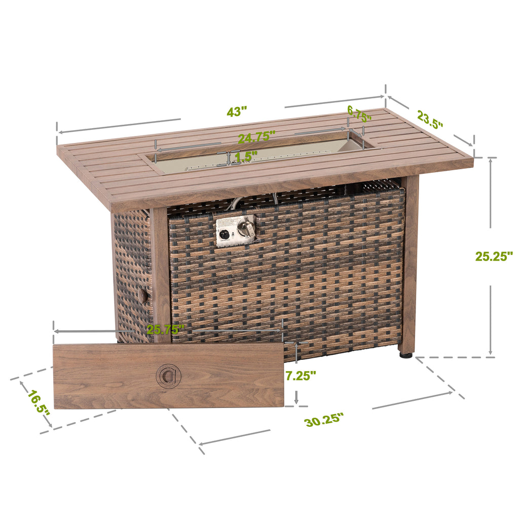 Nuu Garden Fire Pit Table 43-In W 50000 Maximum Btus Iron Rectangle Liquid Propane Fire Pit Table