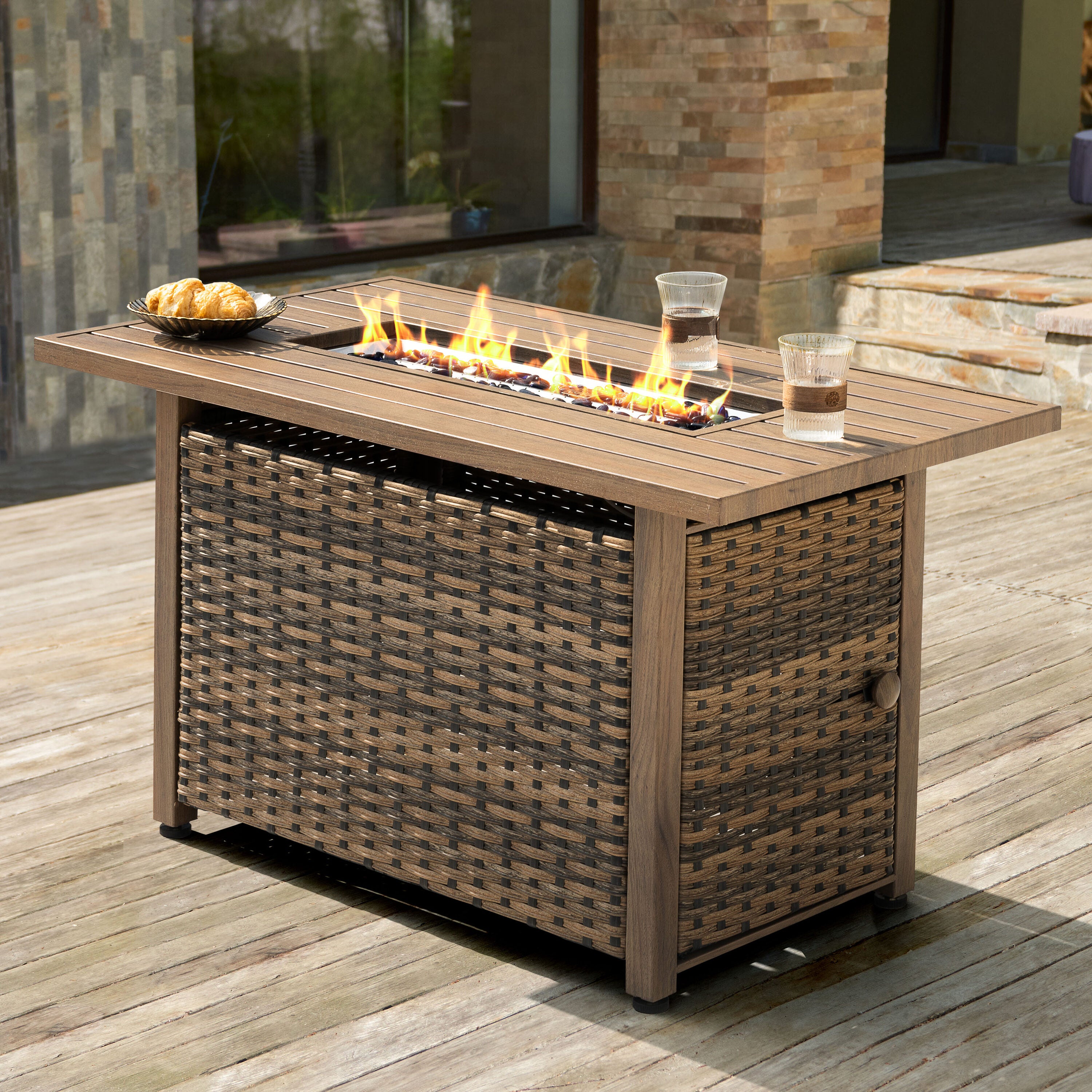 Nuu Garden Fire Pit Table 43-In W 50000 Maximum Btus Iron Rectangle Liquid Propane Fire Pit Table