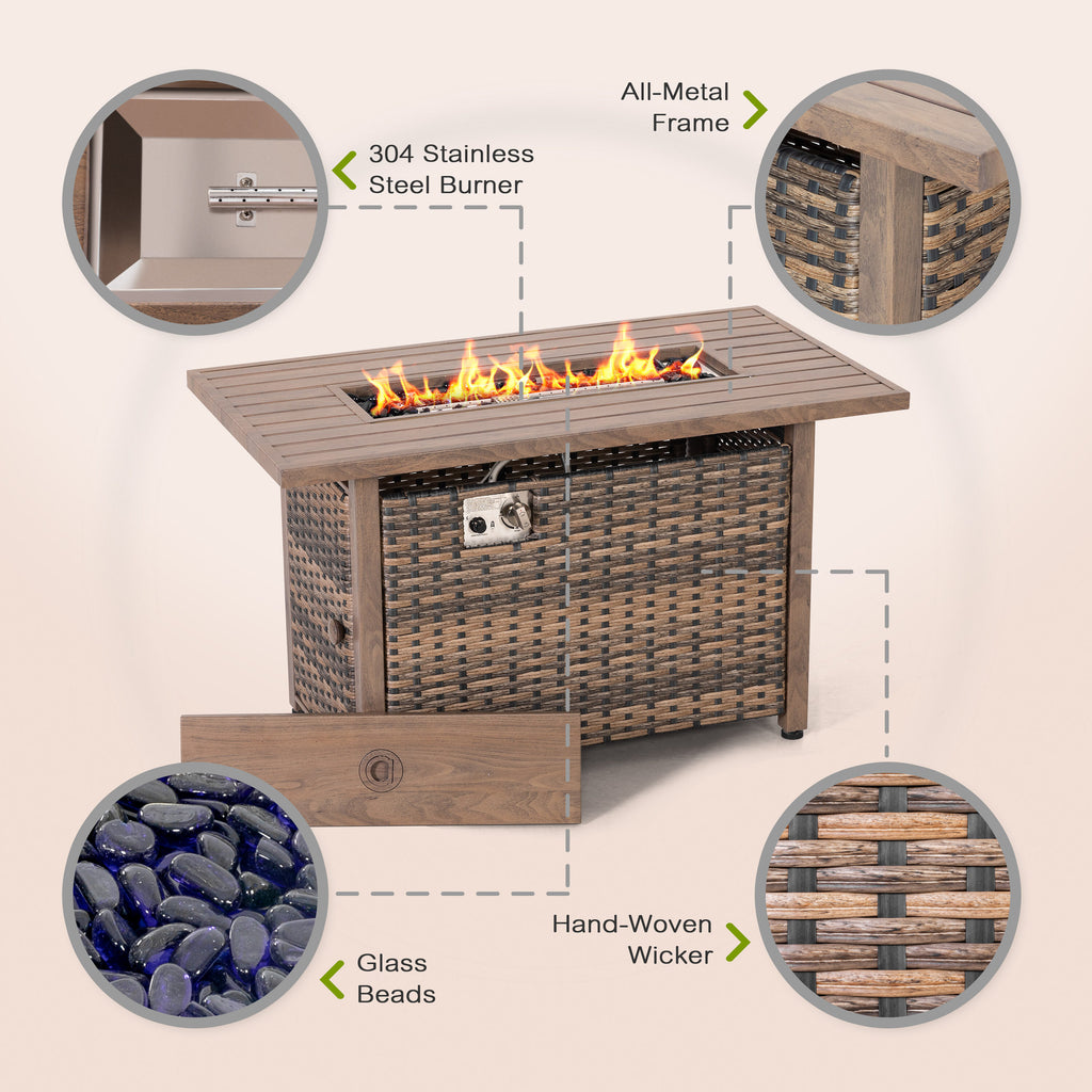 Nuu Garden Fire Pit Table 43-In W 50000 Maximum Btus Iron Rectangle Liquid Propane Fire Pit Table