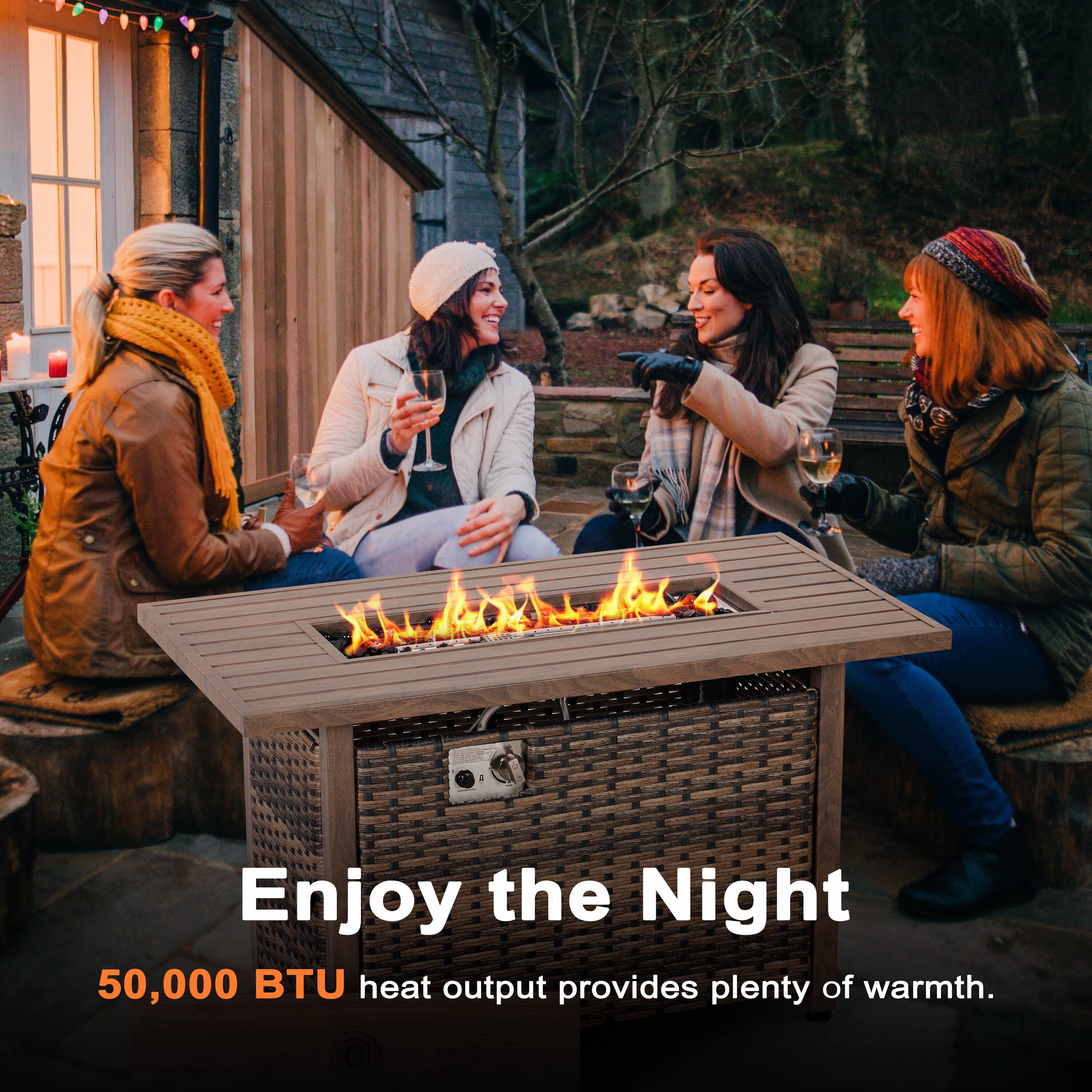 Nuu Garden Fire Pit Table 43-In W 50000 Maximum Btus Iron Rectangle Liquid Propane Fire Pit Table