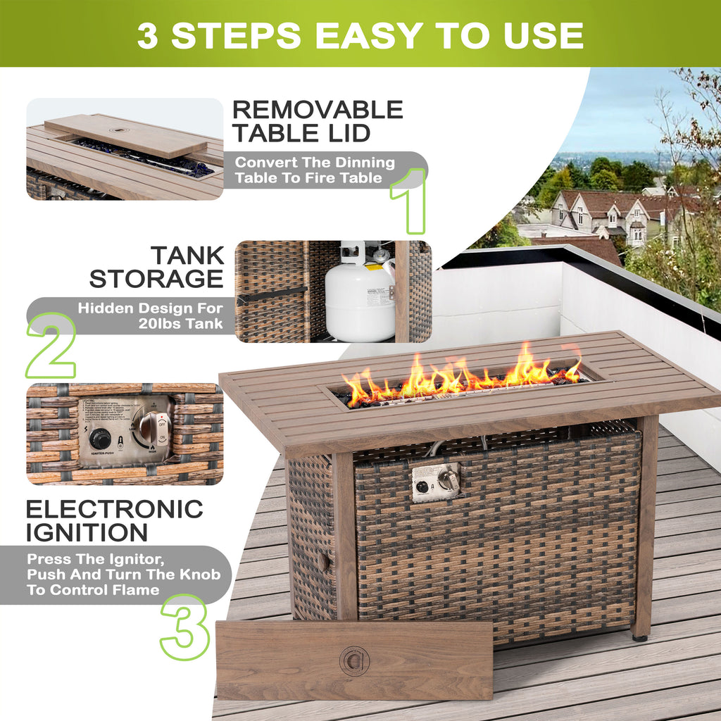 Nuu Garden Fire Pit Table 43-In W 50000 Maximum Btus Iron Rectangle Liquid Propane Fire Pit Table
