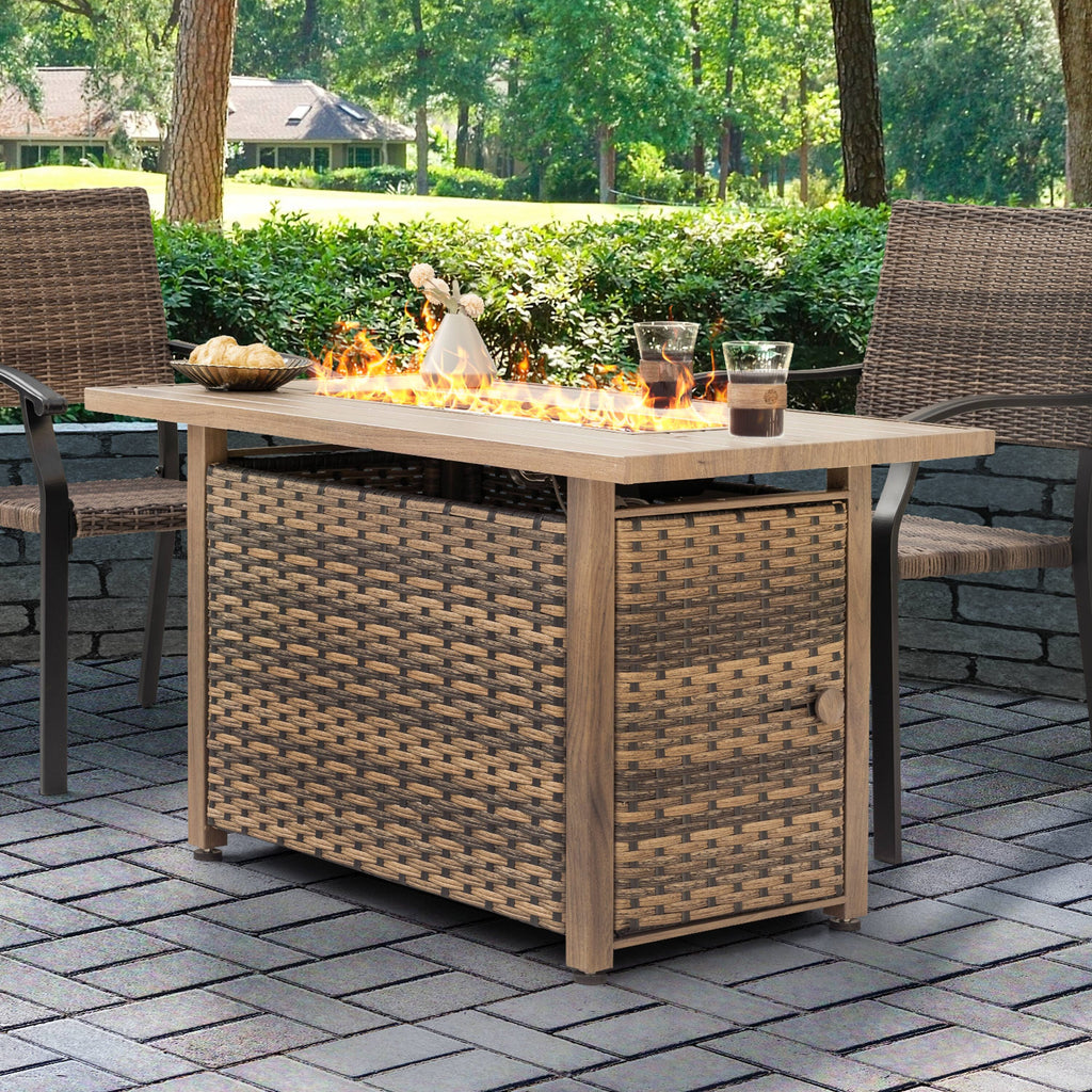 Nuu Garden Fire Pit Table 43-In W 50000 Maximum Btus Iron Rectangle Liquid Propane Fire Pit Table