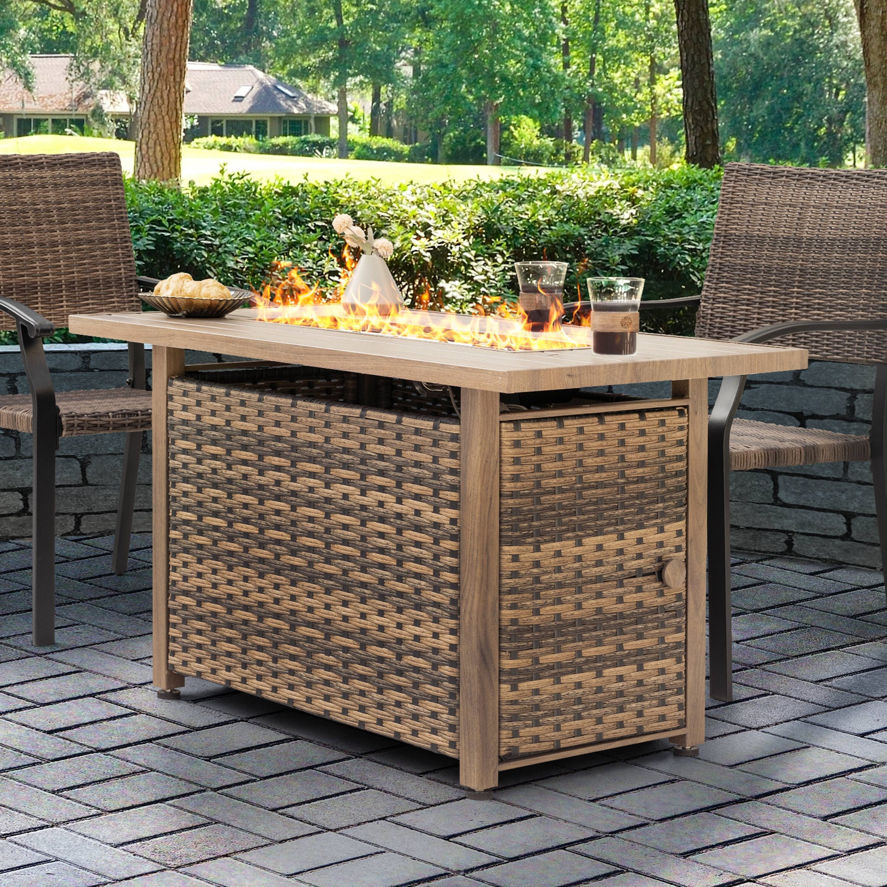 Nuu Garden Fire Pit Table 43-In W 50000 Maximum Btus Iron Rectangle Liquid Propane Fire Pit Table