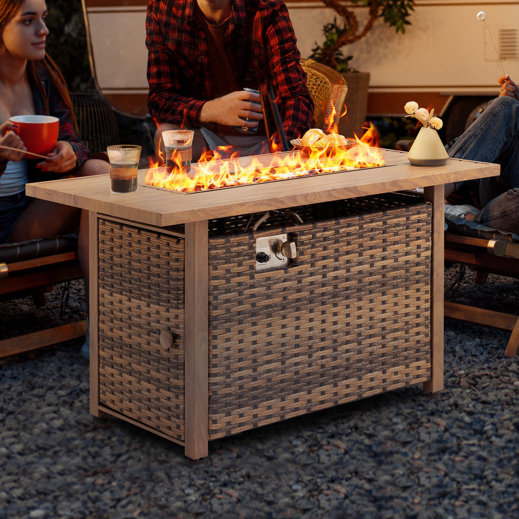 Nuu Garden Fire Pit Table 43-In W 50000 Maximum Btus Iron Rectangle Liquid Propane Fire Pit Table