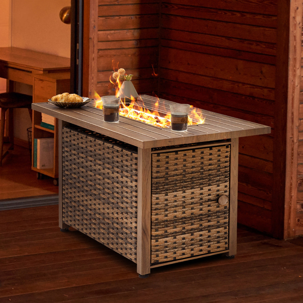 Nuu Garden Fire Pit Table 43-In W 50000 Maximum Btus Iron Rectangle Liquid Propane Fire Pit Table