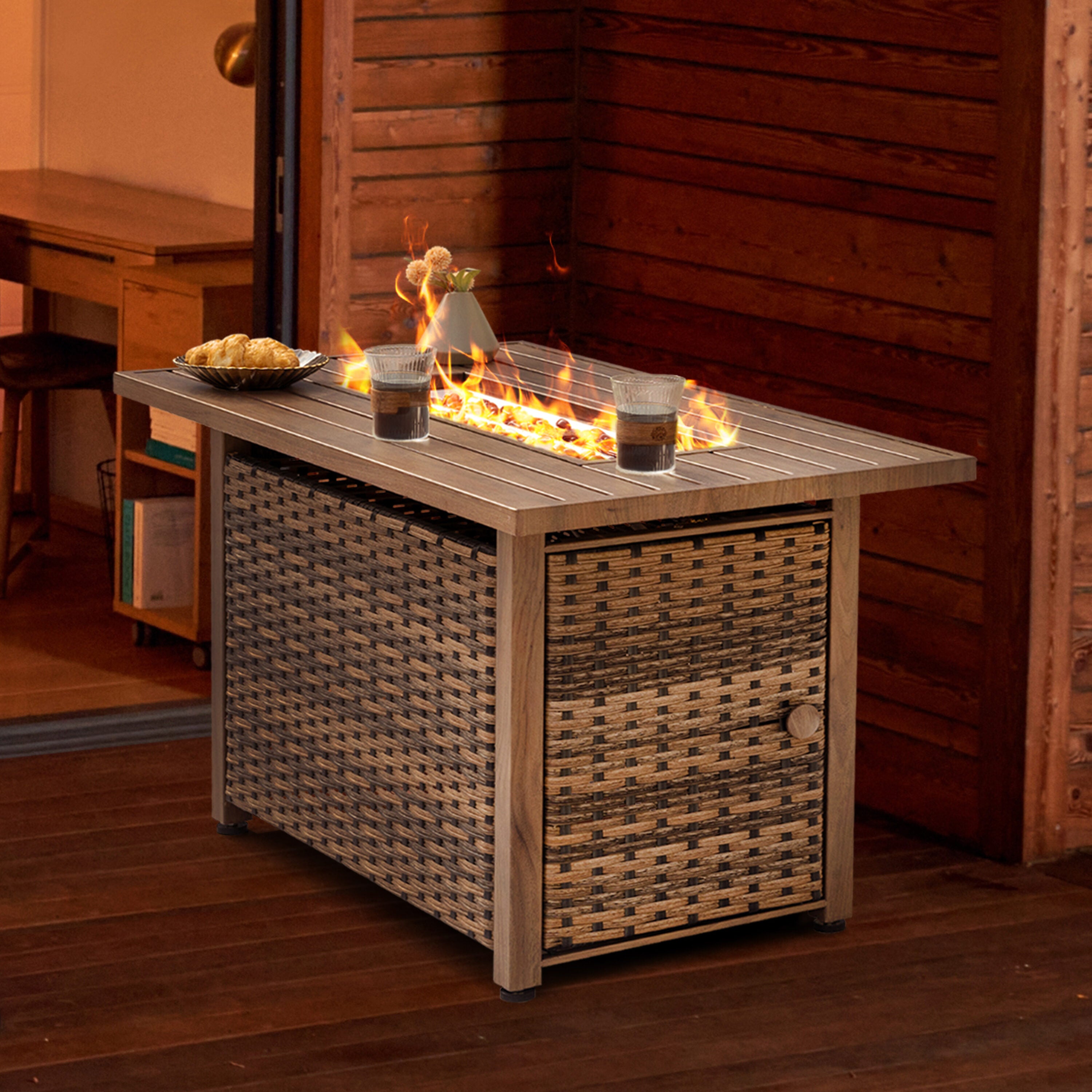 Nuu Garden Fire Pit Table 43-In W 50000 Maximum Btus Iron Rectangle Liquid Propane Fire Pit Table
