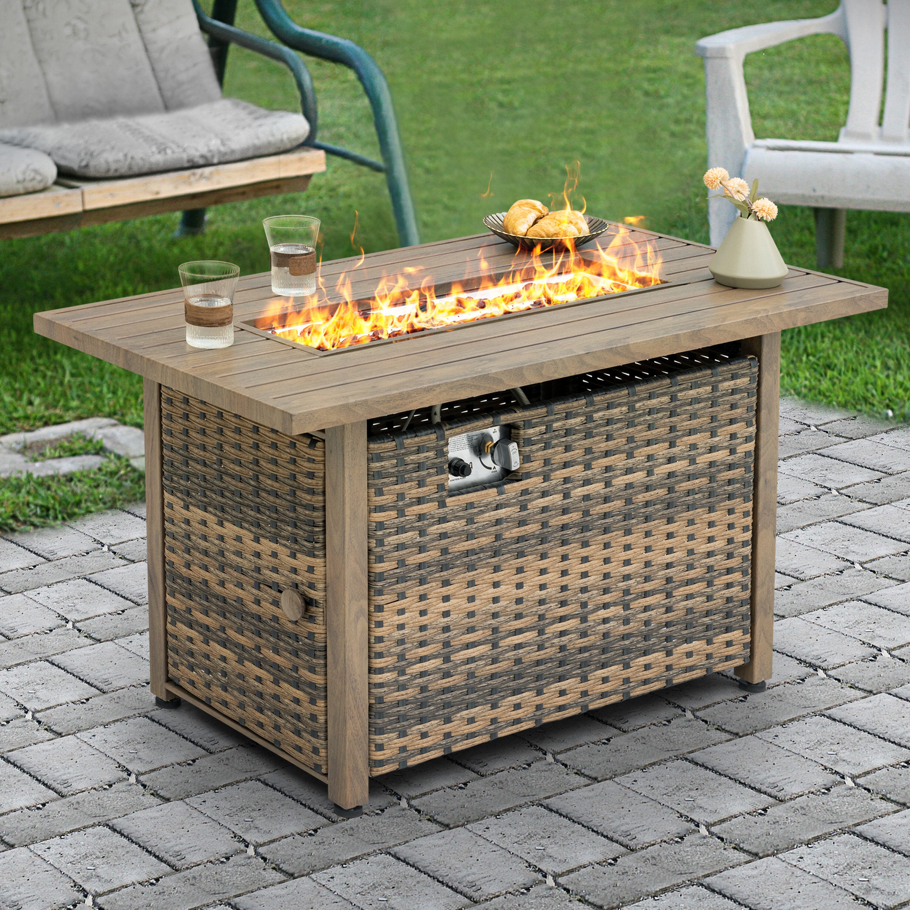 Nuu Garden Fire Pit Table 43-In W 50000 Maximum Btus Iron Rectangle Liquid Propane Fire Pit Table