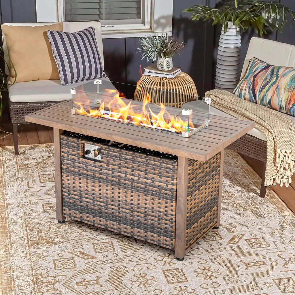 Nuu Garden Fire Pit Table 43-In W 50000 Maximum Btus Iron Rectangle Liquid Propane Fire Pit Table